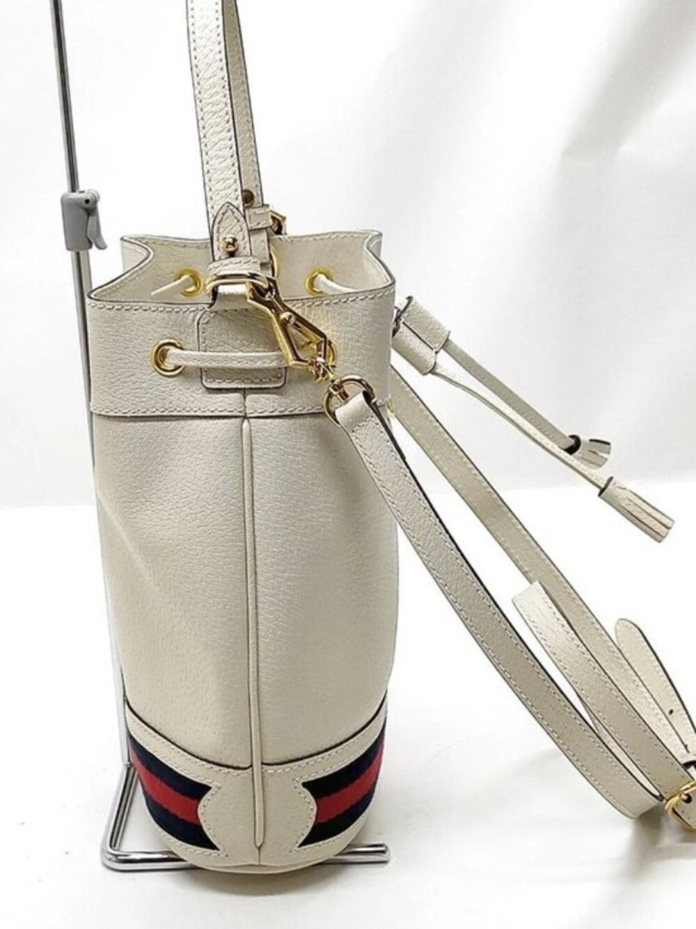 Authentic Gucci Ophidia Mini Bucket Bag White Leather GG Logo Crossbody - Picture 5 of 16